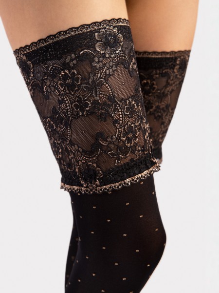 Fiore - Opaque hold ups with lurex polka dots and sophisticated lace top