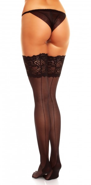 Glamory Couture - 20 denier elegant plus size hold ups with back seam and deep lace top